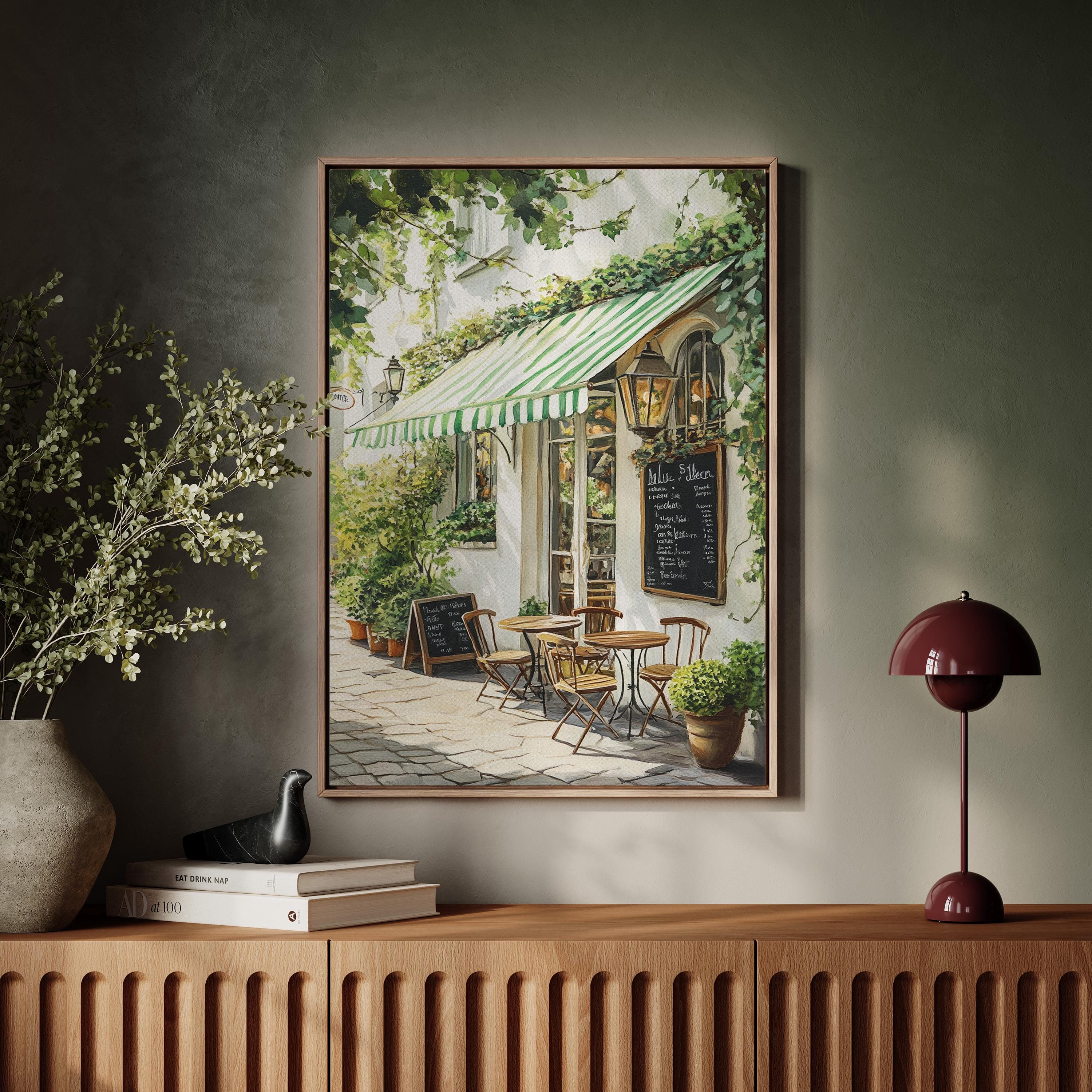 French Bistro Patio Canvas Wall Art | Ivy-covered European Café