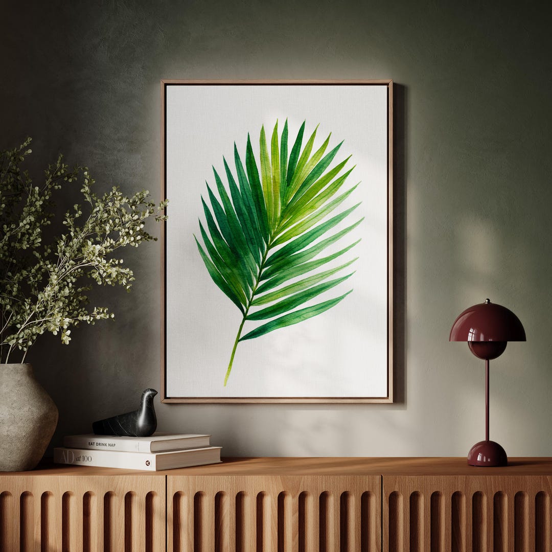 Tropical Palm Leaf Wall Art Print, Green Watercolor Botanical Decor ...
