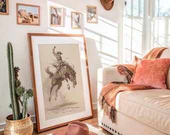 Cowboy Rides Bucking Bronco Western Art