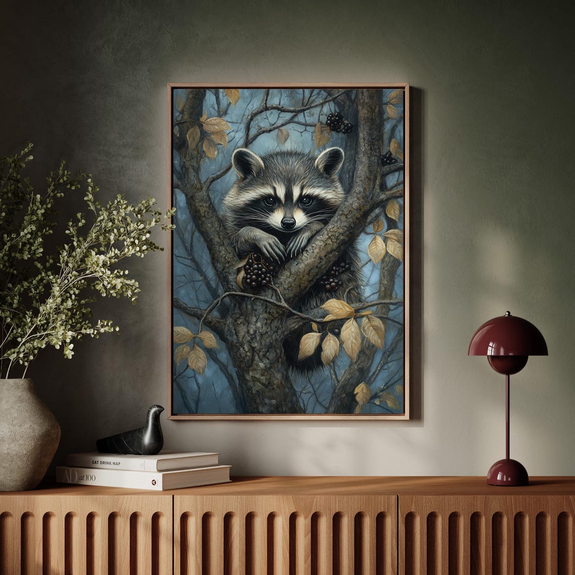 Rustic Raccoon Enchanting Raccoon in Autumn Tree - Rustic Wildlife Canvas Wall Art for ...