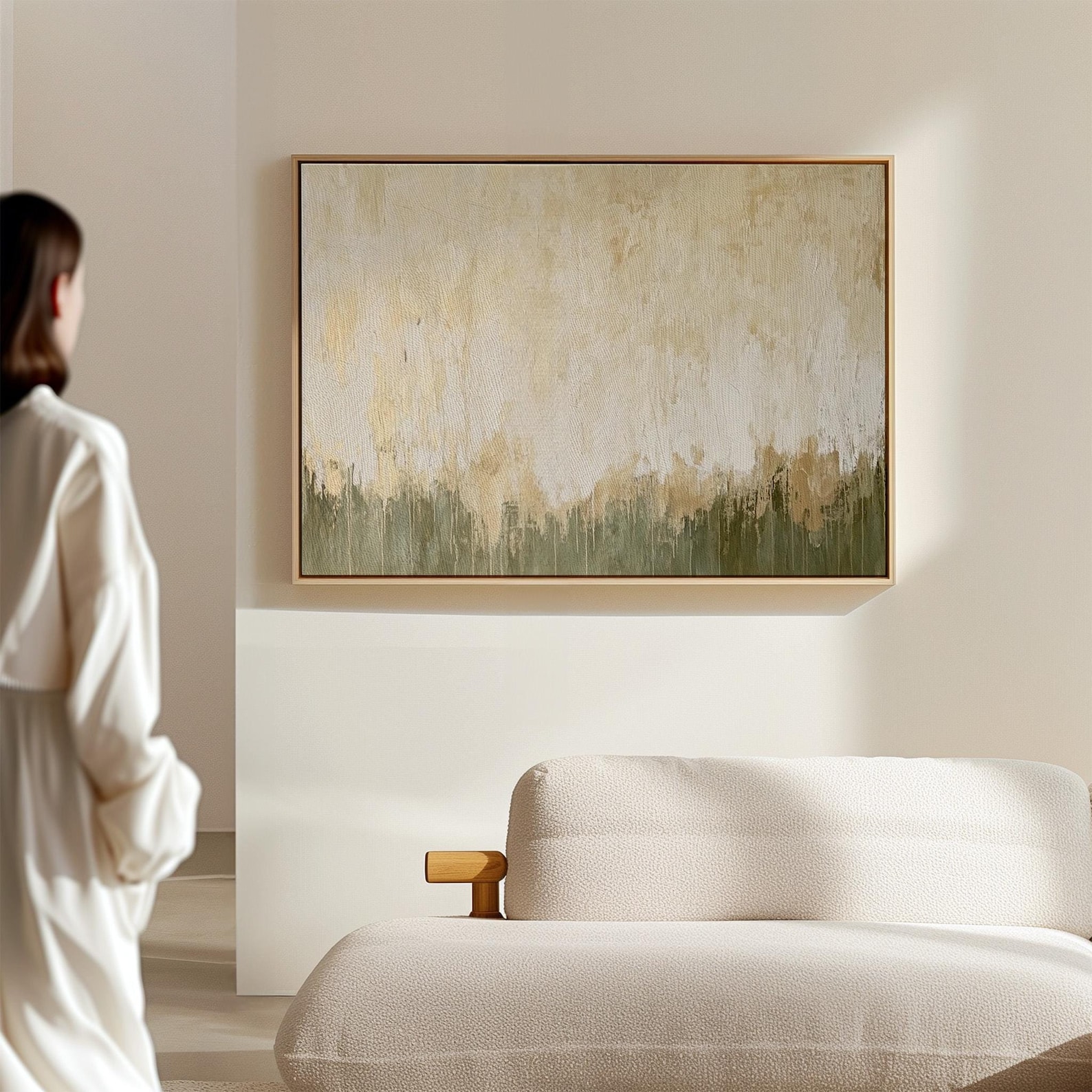 Neutral Abstract Canvas Art - Minimalist Beige and Green Textured Wall ...