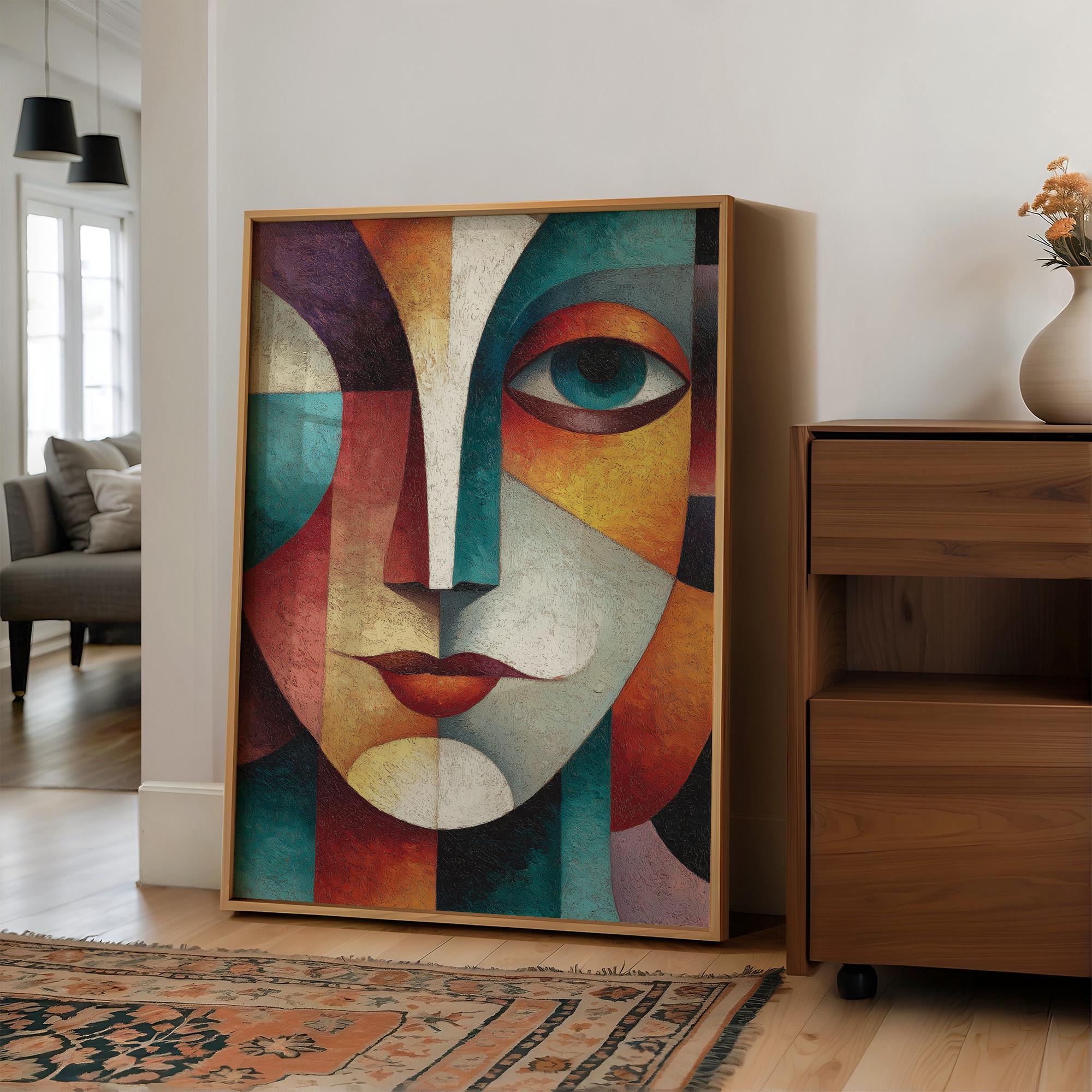 Cubist Abstract Portrait in Bold Warm Tones - Etsy