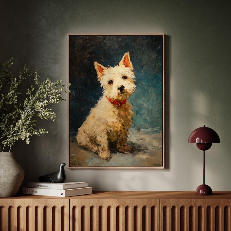 Westie Dog Canvas Wall Art – Vintage Oil Painting Style Portrait of ...
