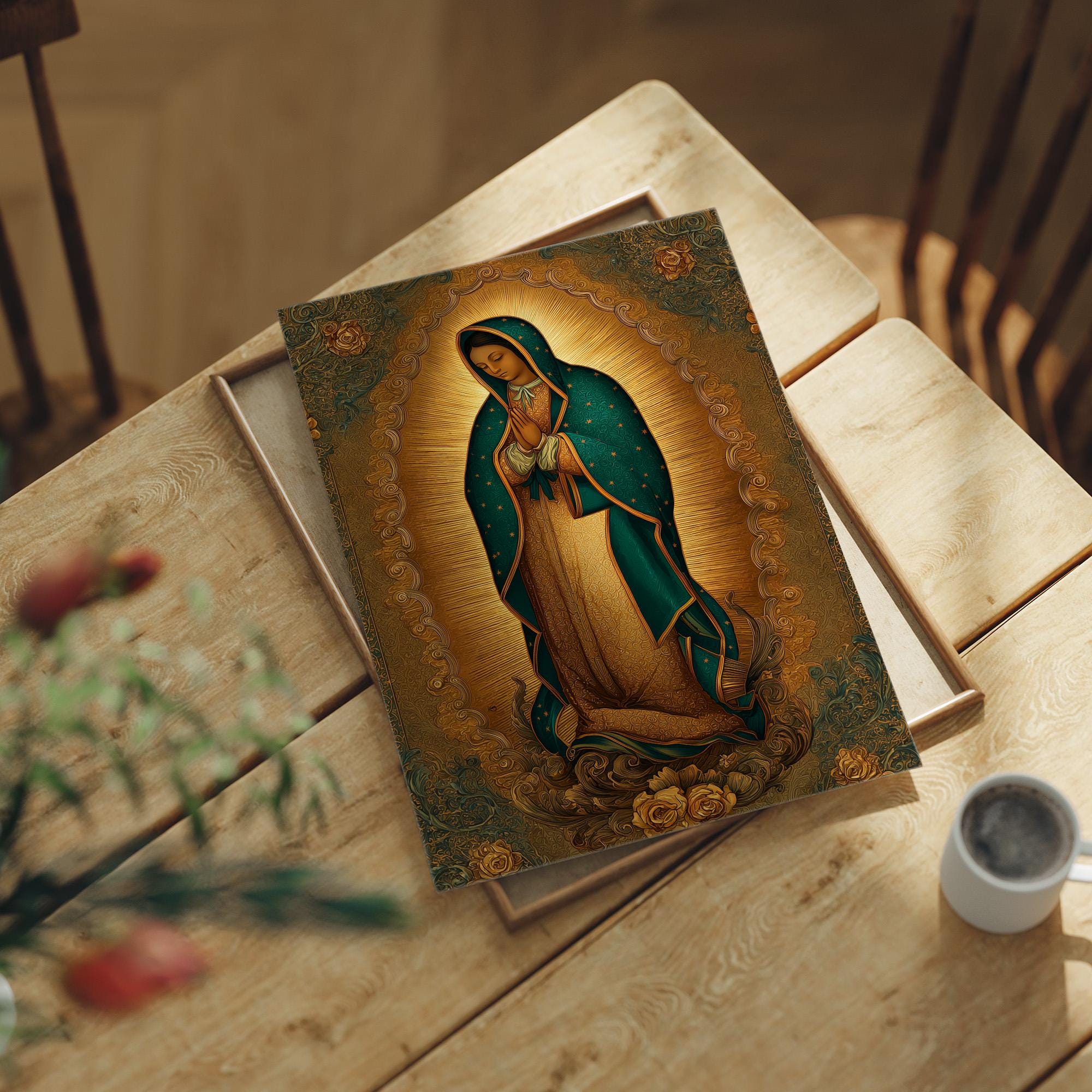 Our Lady of Guadalupe Gold & Teal Sacred Art - Etsy