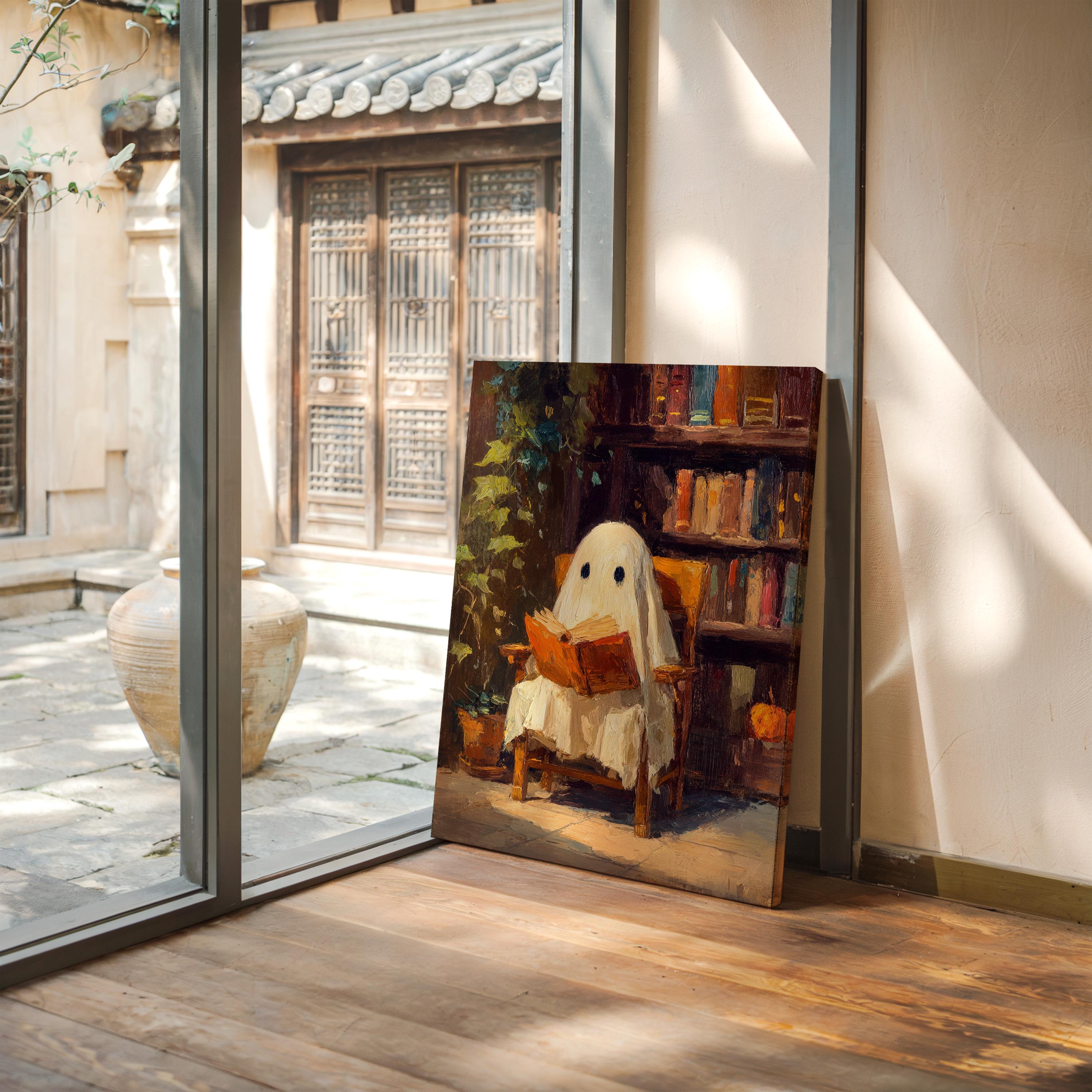 Cozy Ghost Reading in a Library | Whimsical Autumn Art - Etsy