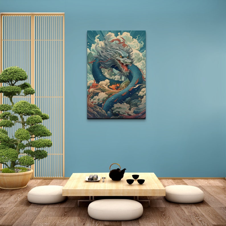 Japanese Dragon Inspired Canvas Wall Art Dragon Wall Art Etsy