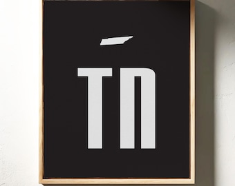 Abbreviazione dello stato del Tennessee Wall Art / Minimalista in bianco e nero