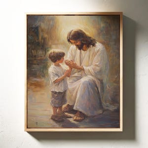 Jesus and Child Canvas - Heartwarming Christian Wall Art, Inspirational Religious Print, Faithful Moments Artwork, Spiritual Decor