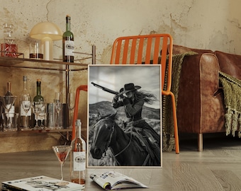 Cowgirl Sharpshooter | Black and White Western Wall Art