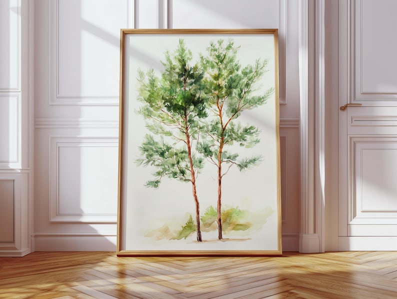 Pair of Pine Trees Watercolor Print, Botanical Tree Art, Green Nature ...
