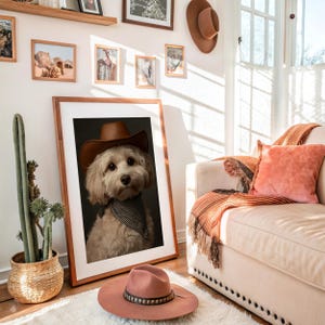 Cowboy Dog Portrait in Hat and Bandana Art