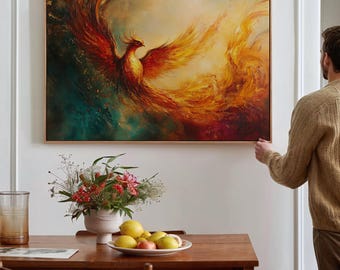 Majestic Phoenix Rising Canvas - Fiery Abstract Bird Wall Art, Mythical Creature Painting for Bold Home Decor or Office Spaces