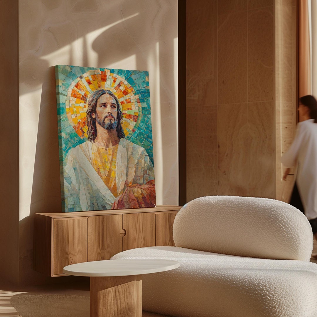 Jesus Mosaic Art Canvas | Vibrant Religious Wall Decor | Christian ...