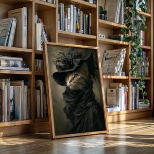 Victorian Cat Portrait in Black Hat