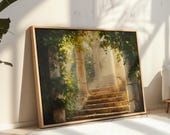 Sonnenbeschienene uralte Sulen und von Efeu berwucherte Treppe  Vintage  lgemlde von vergessenen Ruinen - Etsy.de