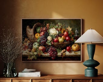 Autumn Harvest Cornucopia | Rustic Thanksgiving Still Life Art