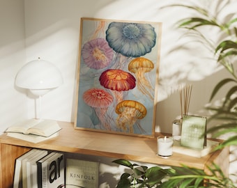 Colorful Jellyfish Drift | Vibrant Ocean Wall Art with Floating Sea Creatures