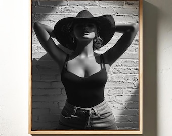 Cowgirl in Sunlight | Black and White Western Wall Art