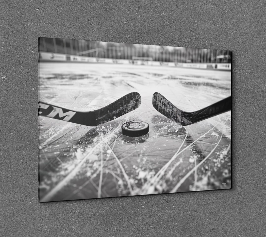 Ice Hockey Canvas Wall Art Print, Hockey Stick Decor, Ice Skating