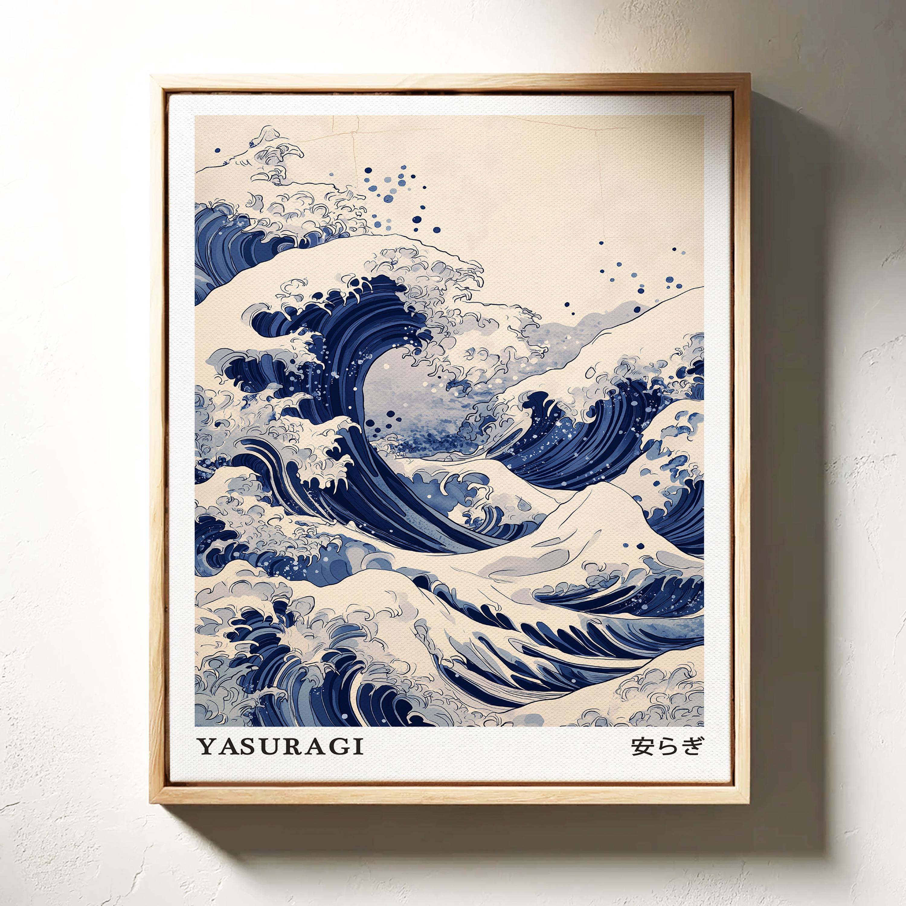 Japanese Wave Art Canvas – Yasuragi Tranquility Print With Blue