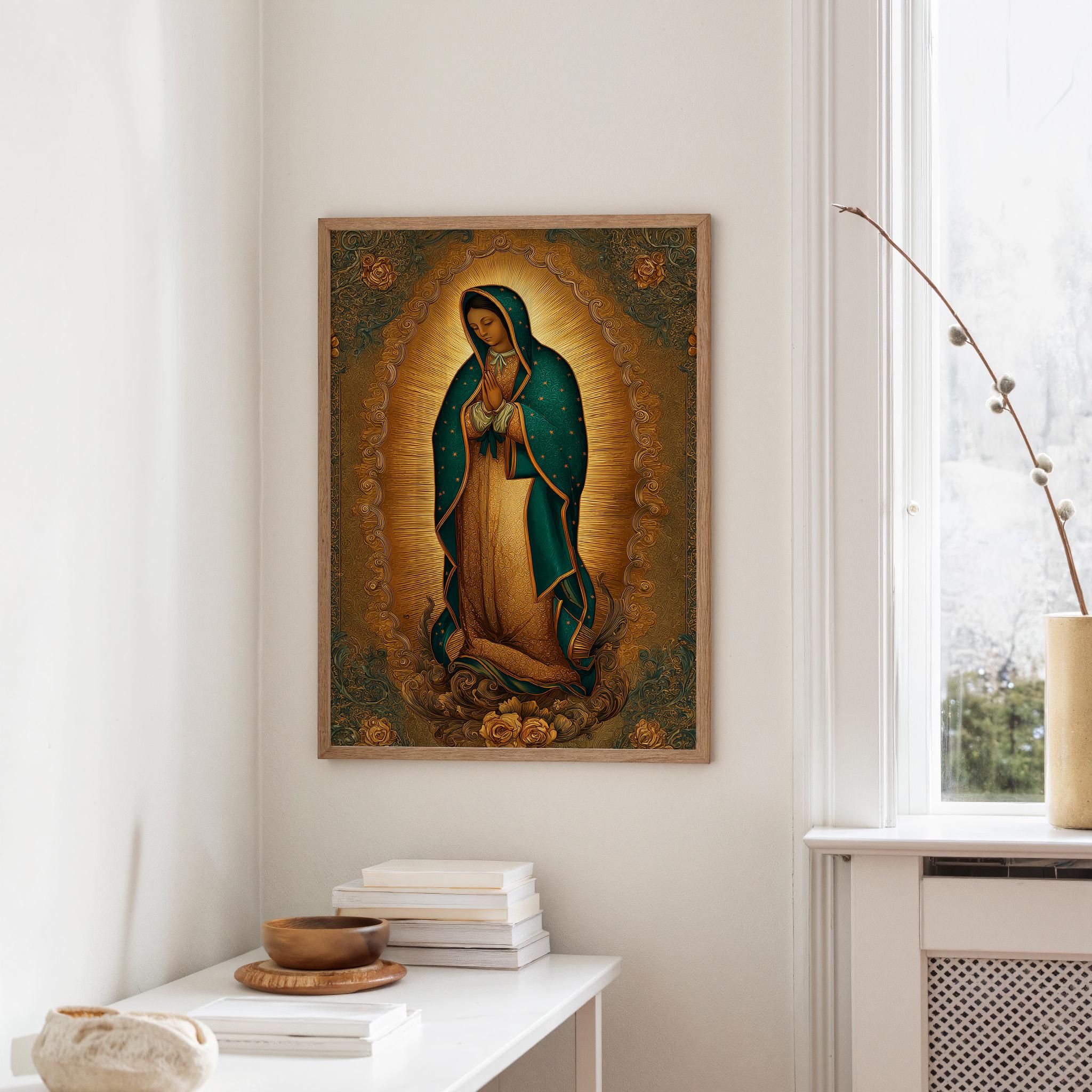 Our Lady of Guadalupe Gold & Teal Sacred Art - Etsy