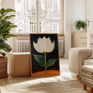 Lotus blanc sous un ciel étoilé | Art mural botanique surréaliste