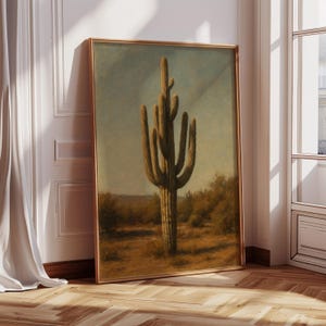 Wüsten Kaktus Kunst auf Leinwand - Vintage Ölgemälde von Saguaro in Landschaft des Südwestens für rustikale westliche Innendekoration