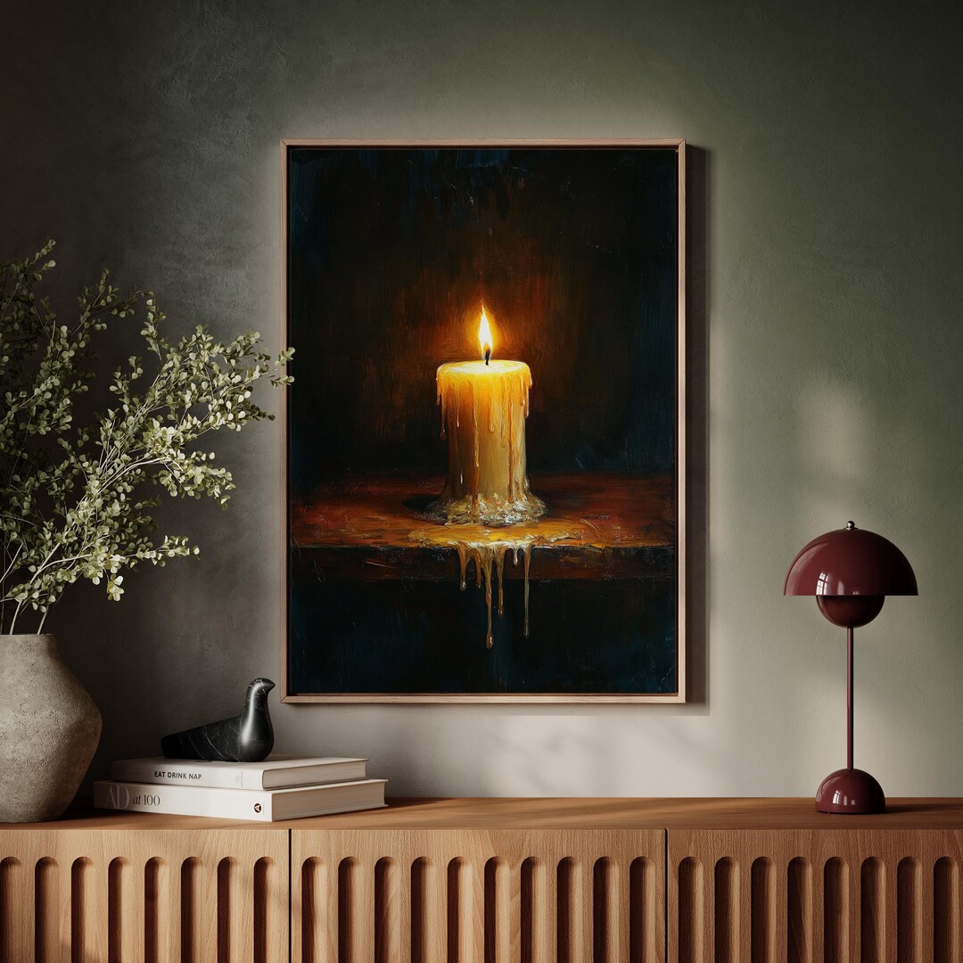 Rustic Dripping Candle Canvas Warm Glow Oil Painting For Cozy