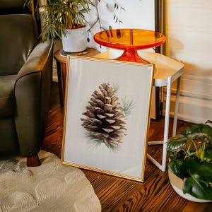 Rustic Pine Cone Wall Art Print, Woodland Nature Decor, Farmhouse Cabin Wall Art, Forest Botanical Pinecone Illustration Poster