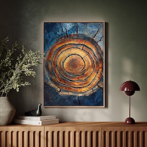 Vibrant Tree Ring Abstract Canvas Art - Unique Wood Grain Texture Wall Decor in Warm Earth Tones, Natural Rustic Style for Home & Office