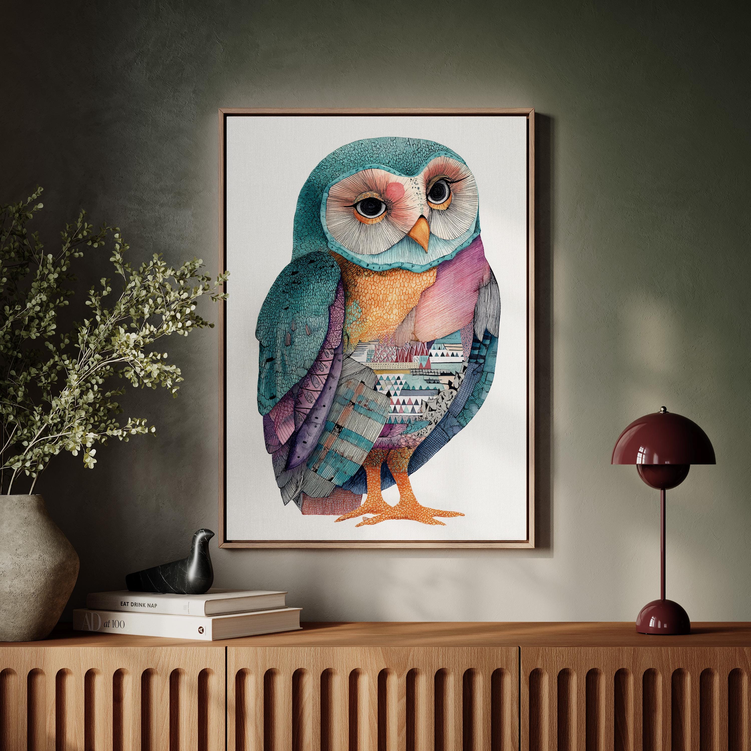 複雑な幾何学模様のカラフルなフクロウのイラスト - Etsy 日本