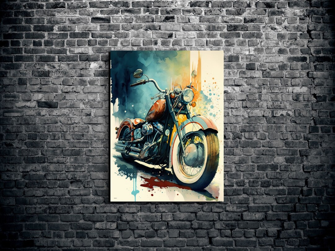 Motorcycle Watercolor, Living Room Wall Art, Wall Art Canvas