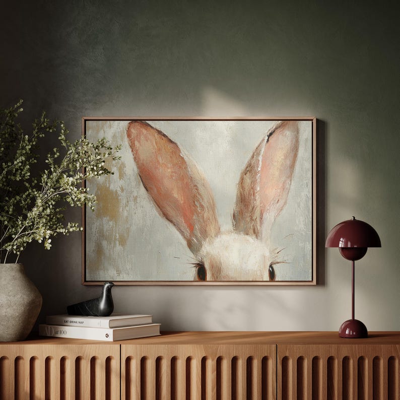 Rustic Bunny Close-up Canvas Wall Art - Whimsical Rabbit Painting With ...