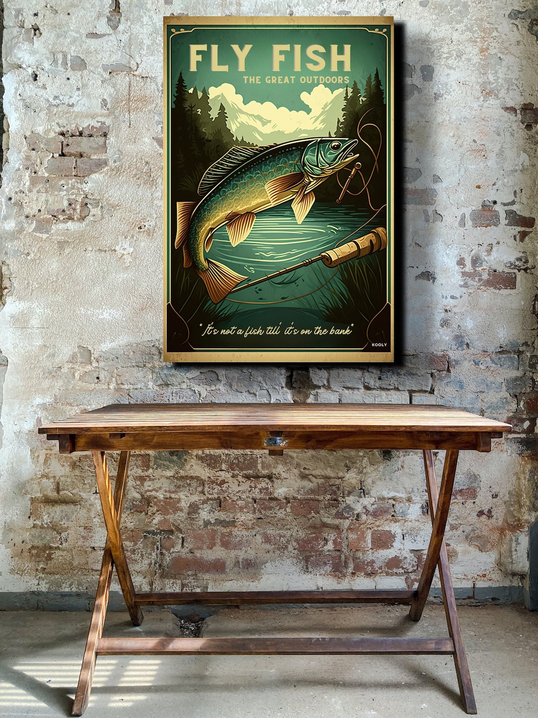 Vintage Fly Fishing Wall Art Canvas Retro Fishing Print Travel Poster