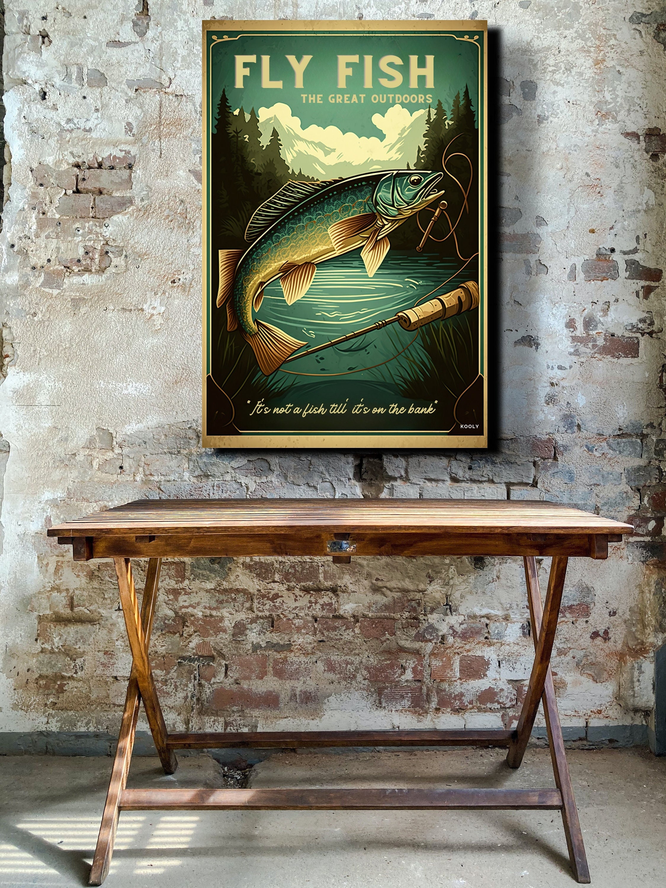 Vintage Fly Fishing Wall Art Canvas - Retro Fishing Print - Travel