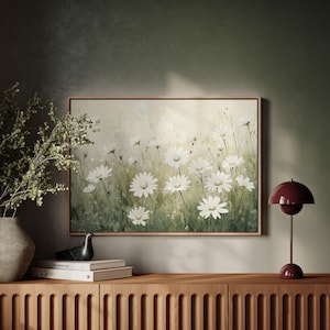 White Daisy Field Canvas Art - Serene Nature Wall Decor Featuring Wildflowers in Bloom, Perfect for Rustic or Farmhouse Interiors