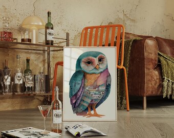 複雑な幾何学模様のカラフルなフクロウのイラスト - Etsy 日本
