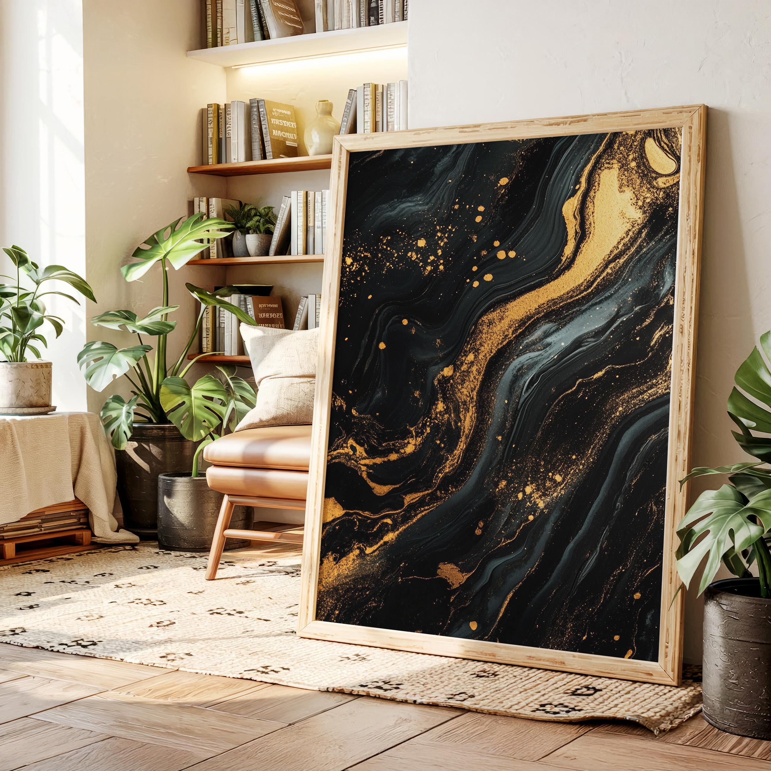 Elegant Black and Gold Abstract Marble Canvas Wall Art – Modern Fluid ...