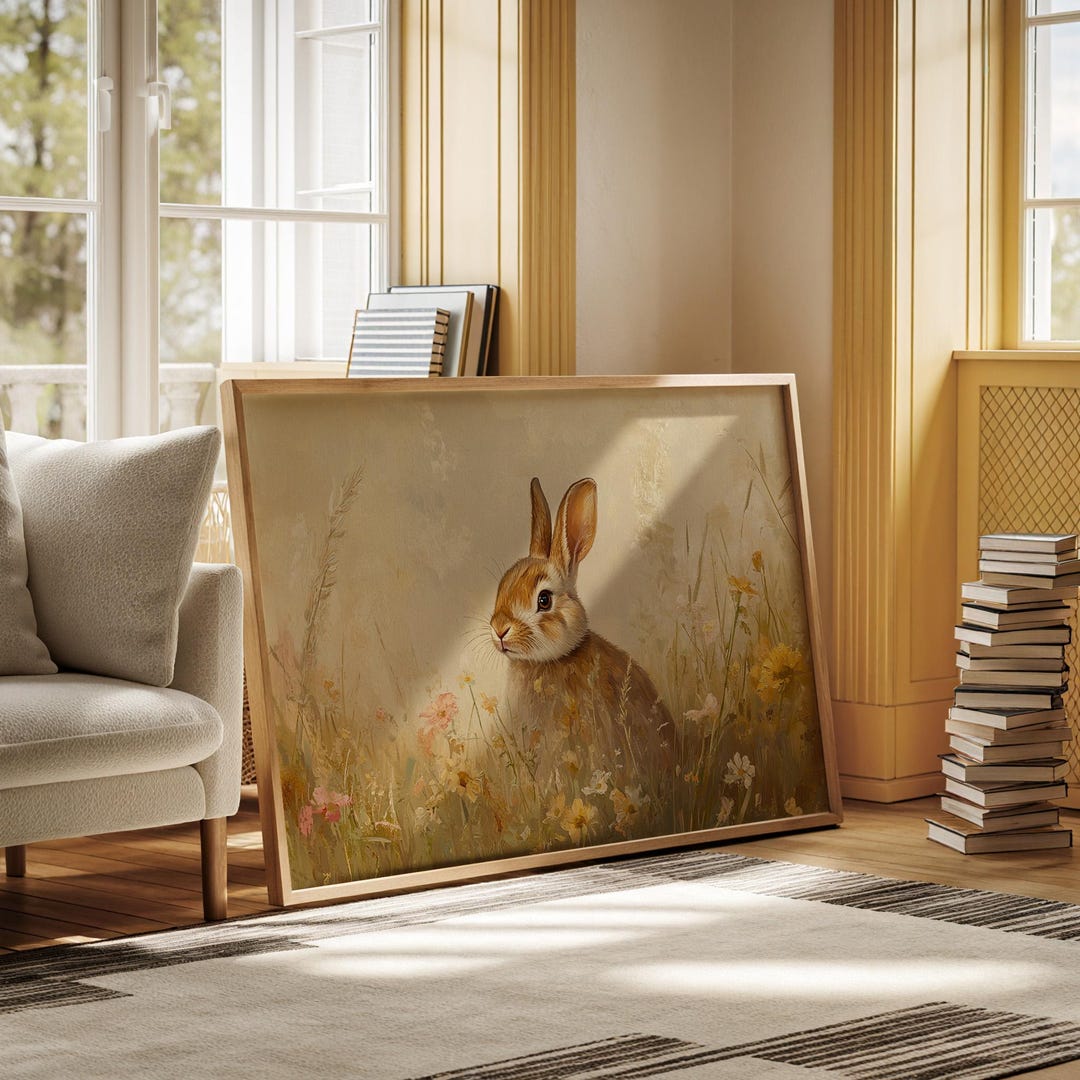 Rustic Print Rabbit Rustic Bunny Wall Art, Spring Rabbit Canvas, Cottagecore Animal Print ...