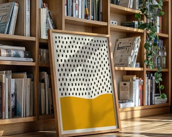 Moderna stampa murale minimalista a pois / Stampa su tela astratta giallo senape e nero per arredare la casa in stile boho, nordico o contemporaneo.