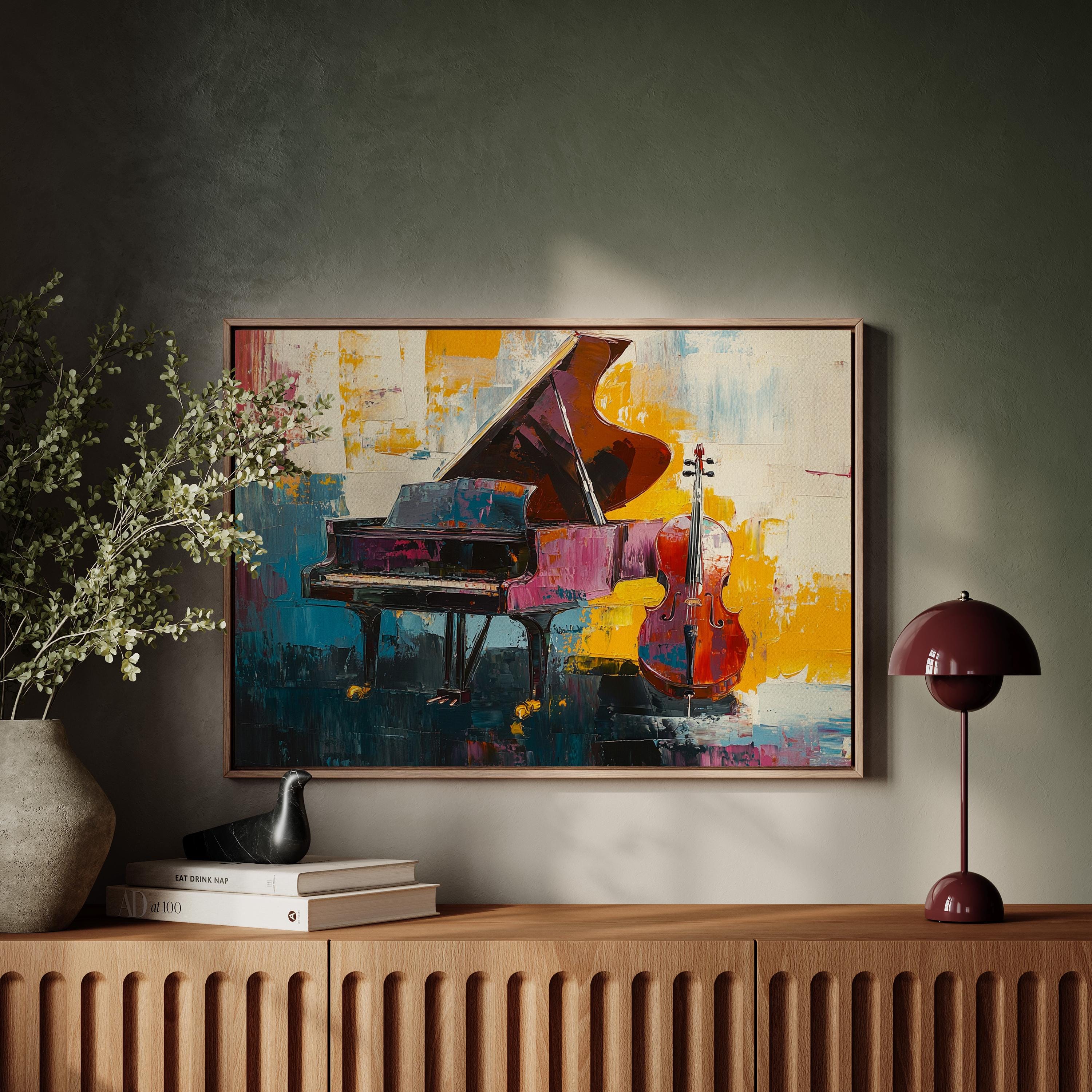 Vibrant Abstract Piano and Cello Canvas Art - Bold Musical