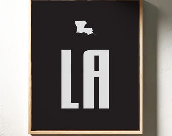 Louisiana State Abbreviation Wall Art | Minimalist Black & White