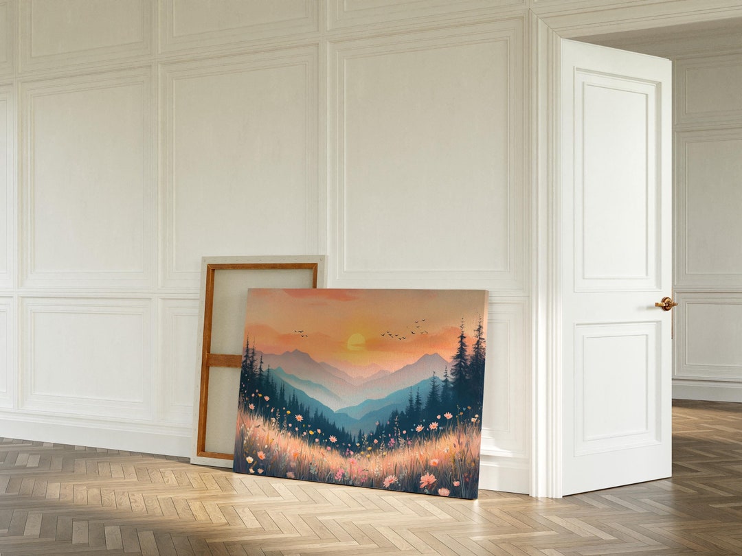 Golden Sunrise Over Serene Mountain Valley Canvas Wall Art - Peaceful ...