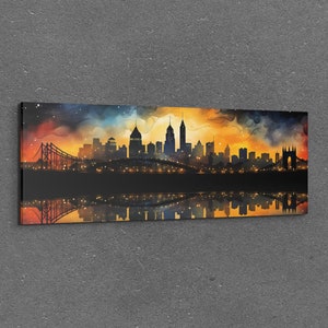 Pittsburgh Skyline Canvas Wall Art, Big City Life Home Decor, Large 1.5&quot; Gallery Style Canvas Ready To Hang Colorful Buildings Kooly Art