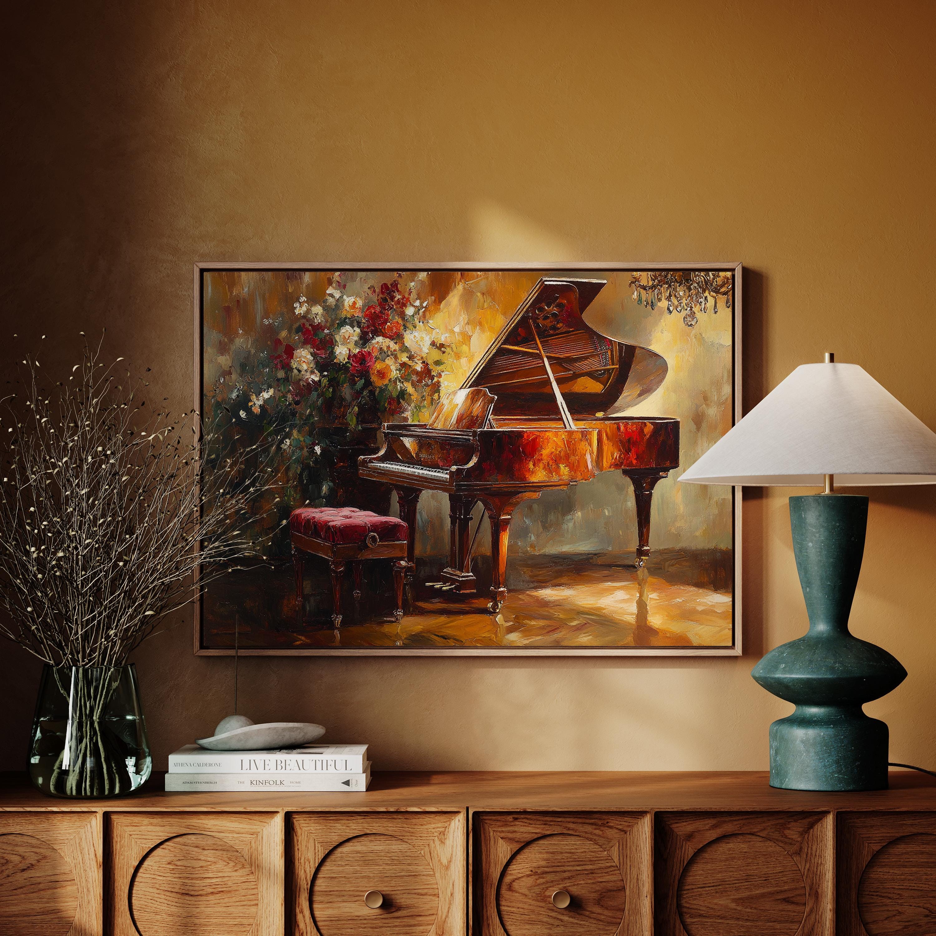 Vintage Grand Piano Canvas, Classical Music Wall Art, Elegant Oil