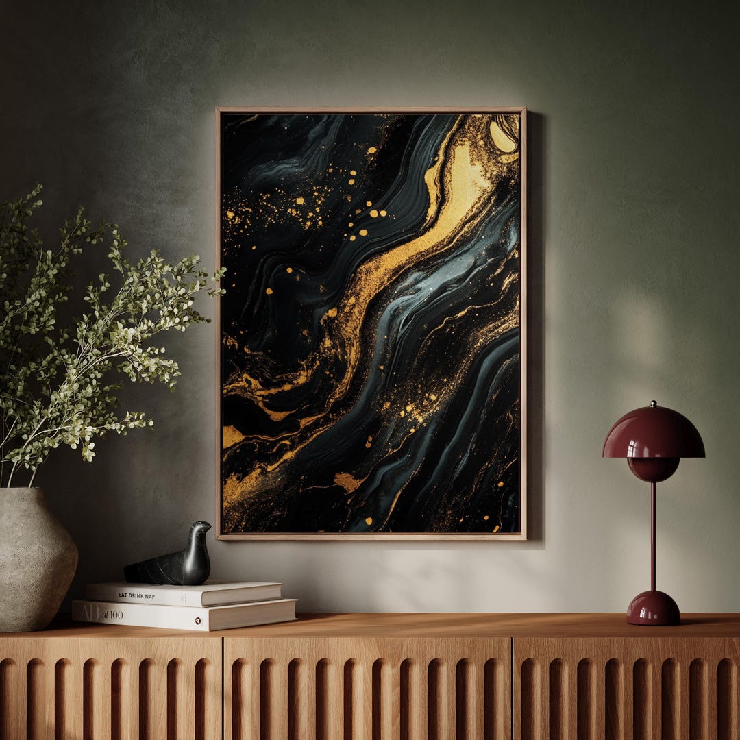 Elegant Black and Gold Abstract Marble Canvas Wall Art – Modern Fluid ...