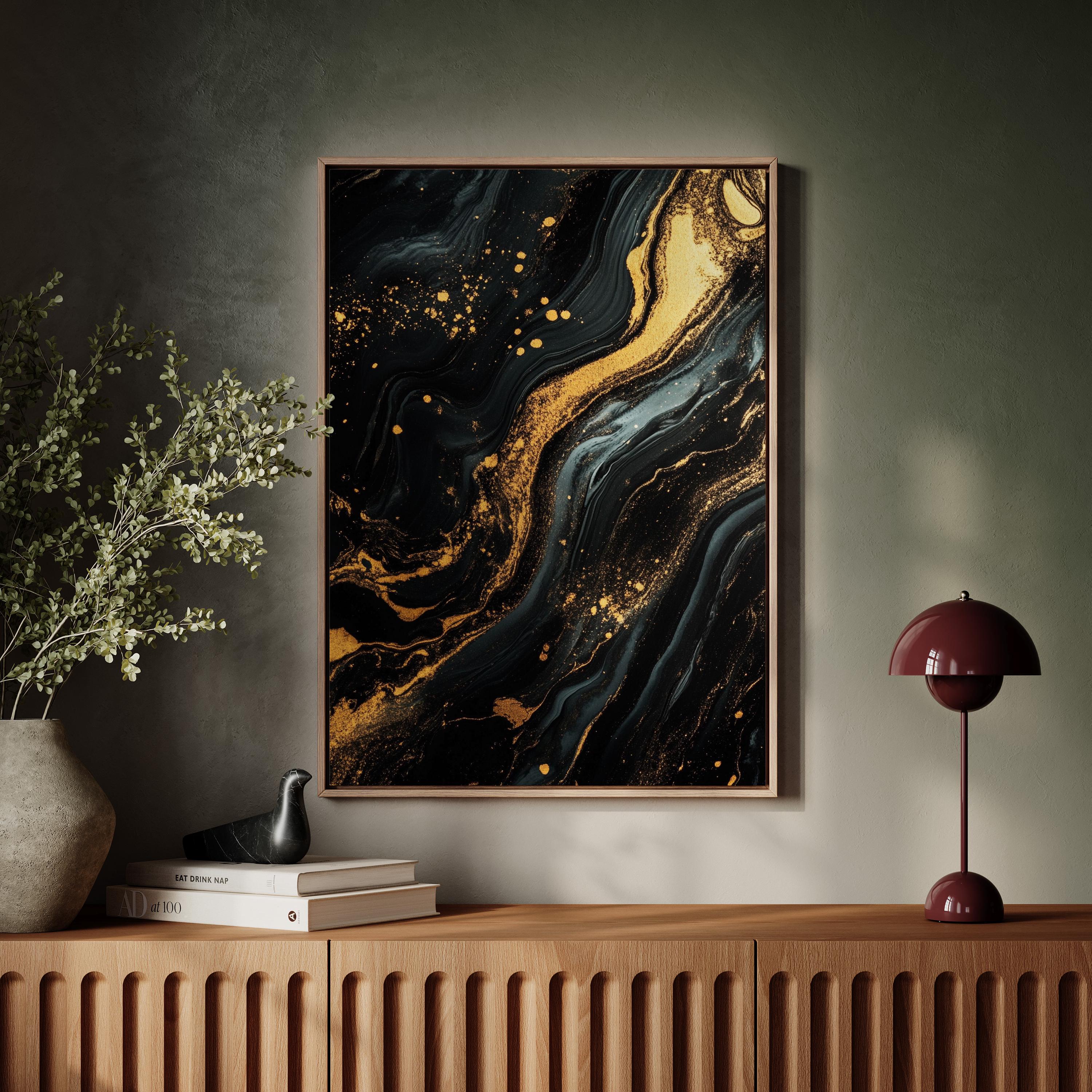 Elegant Black and Gold Abstract Marble Canvas Wall Art – Modern Fluid ...