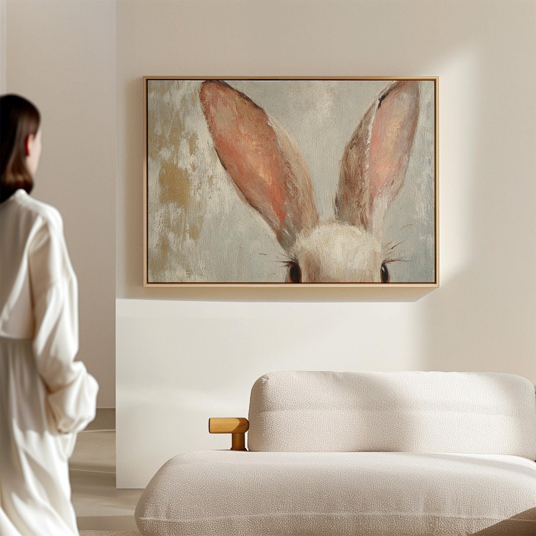 Rustic Bunny Close-up Canvas Wall Art - Whimsical Rabbit Painting With ...