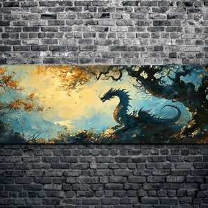 Panoramic Dragon Canvas Wall Art, Fantasy Wall Art, Dragon Art, Colorful Dragon Art, Office Art image 8