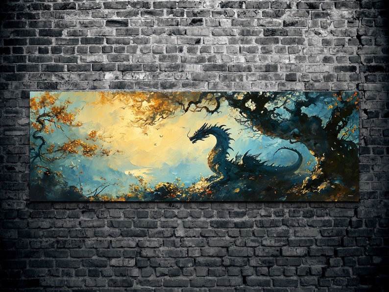 Panoramic Dragon Canvas Wall Art, Fantasy Wall Art, Dragon Art, Colorful Dragon Art, Office Art image 8